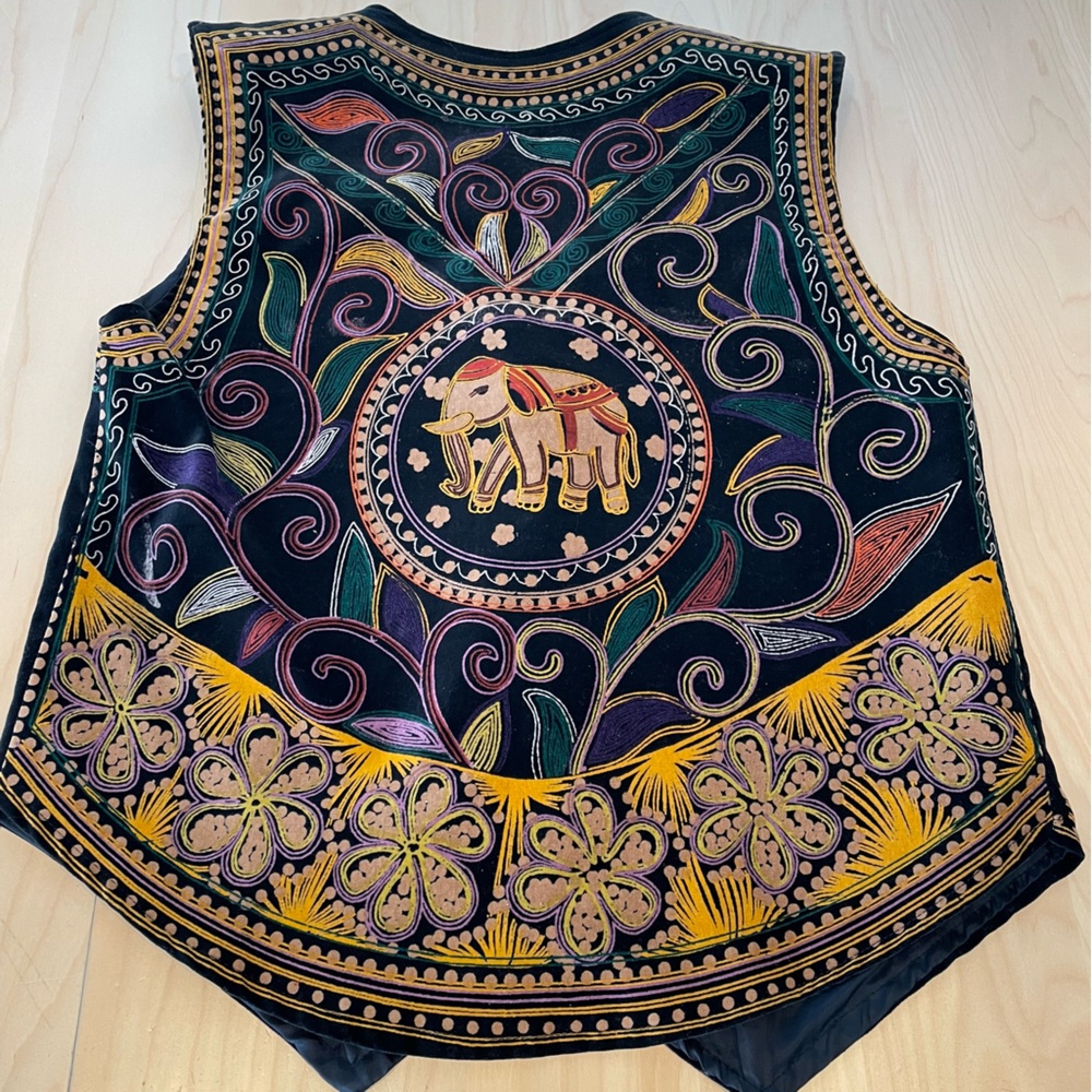 VTG Pabst Blue Ribbon Velvet Vest XXL Black Elephant Print V Neck Button Down - Picture 9 of 12